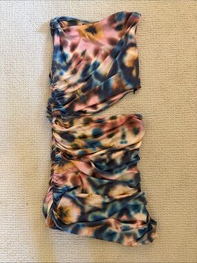 One-Shoulder Tie-Dye Ruched Cutout Dress
